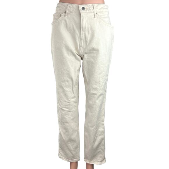 Everlane Curvy Cheeky White Organic Cotton High Rise Flare Ankle Denim Jeans 29 - Picture 1 of 5